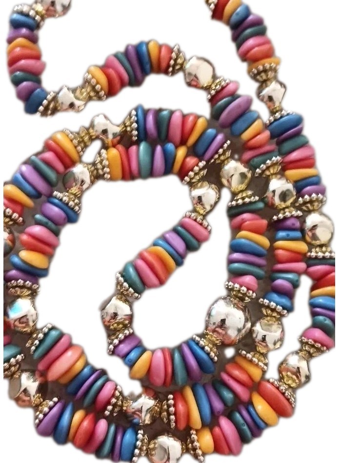 Bright multicolor Beaded Necklace Long No Clasp Pull On