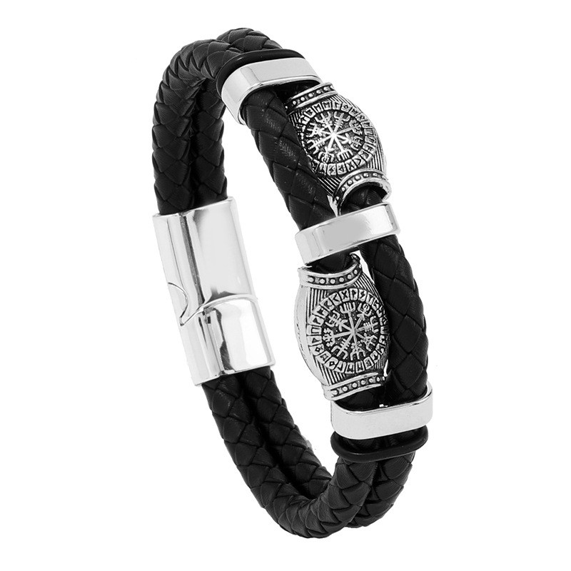 Men’s Black Leather Bracelet Multilayer Braided Rope Scripture Sun Vintage