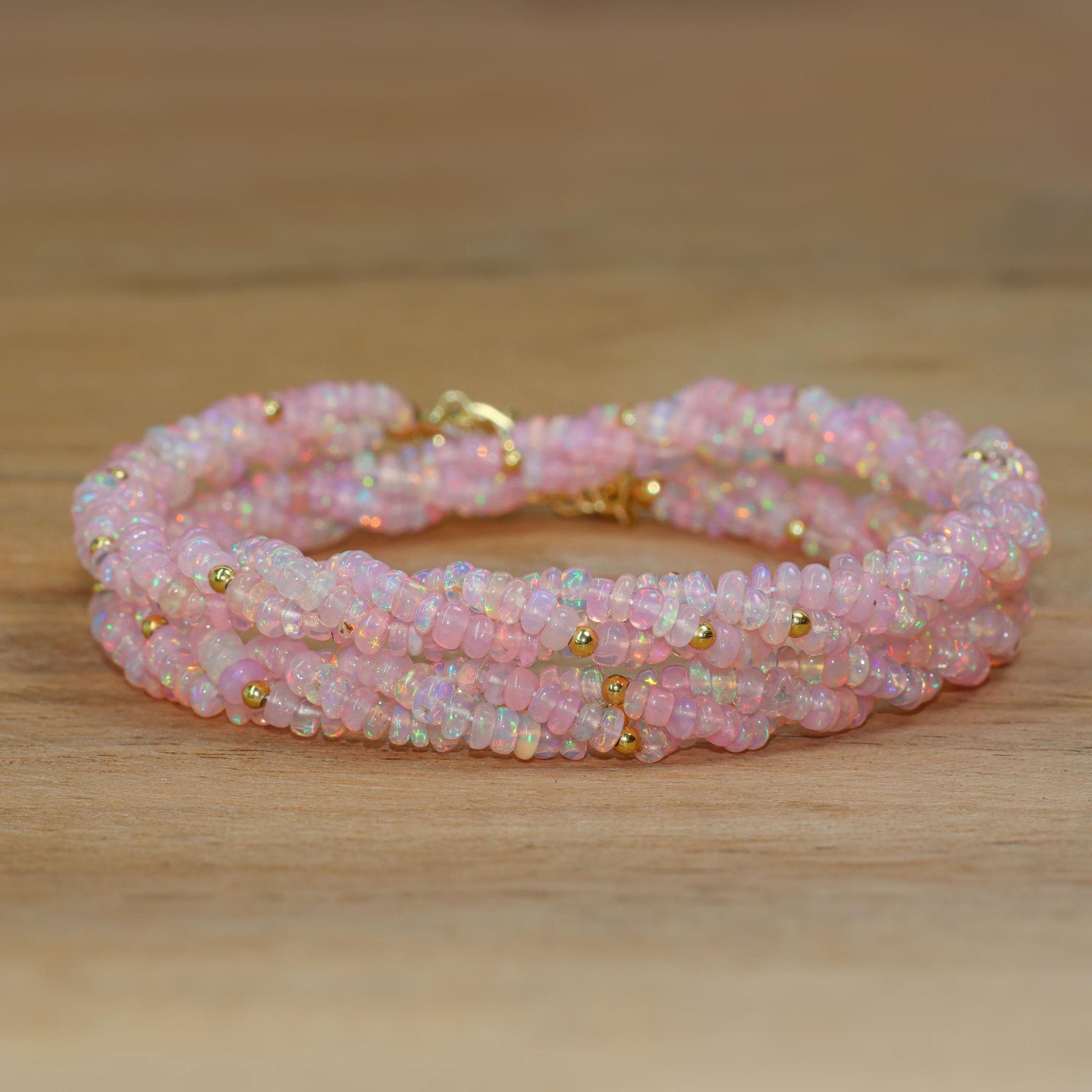 Genuine Pink Opal Gemstone twist Necklace, Ethiopian Fire Opal Beaded Necklace