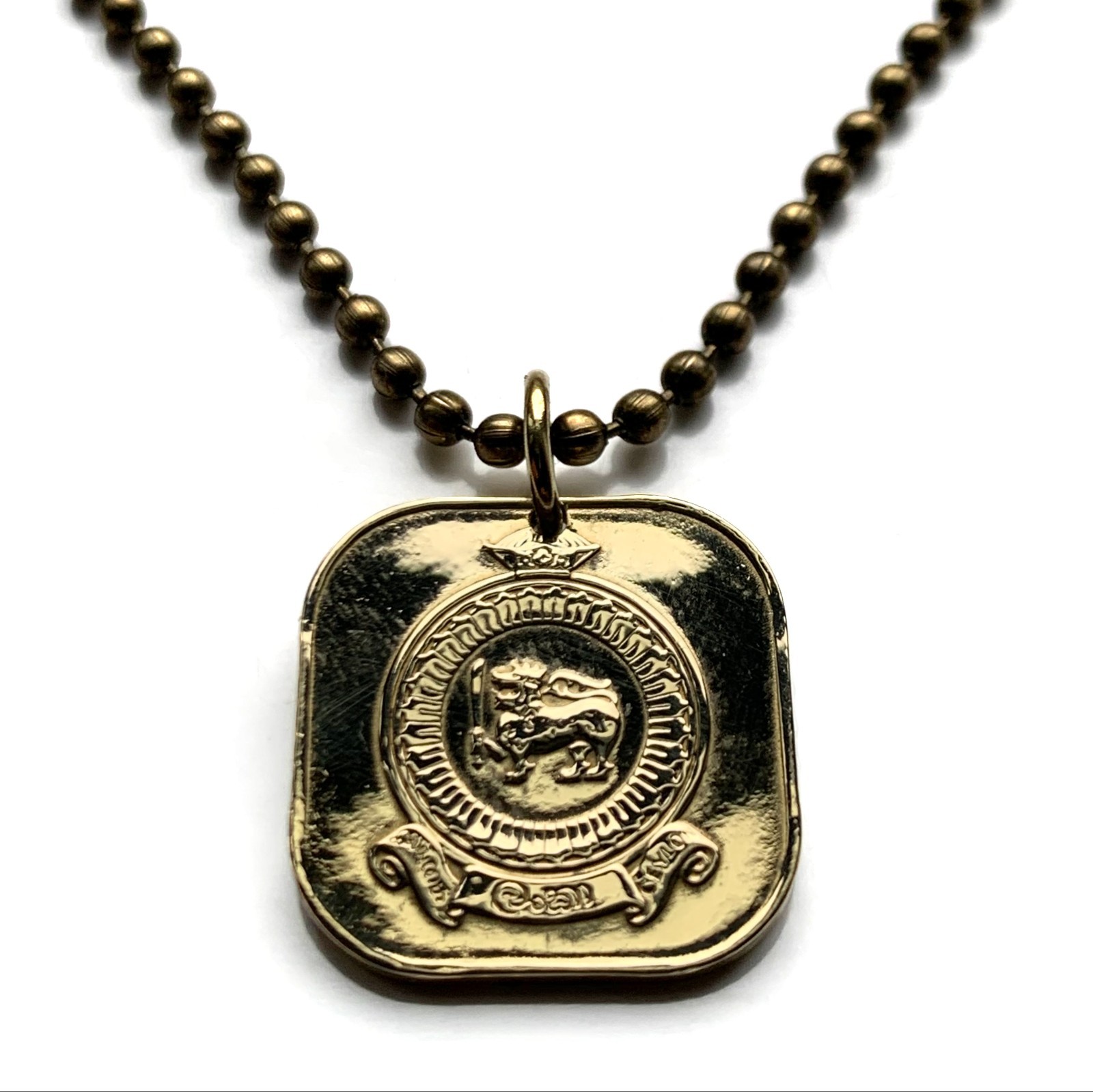 1963 Ceylon Sri Lanka 5 Ct coin pendant golden lion kastane sword Colombo 000307