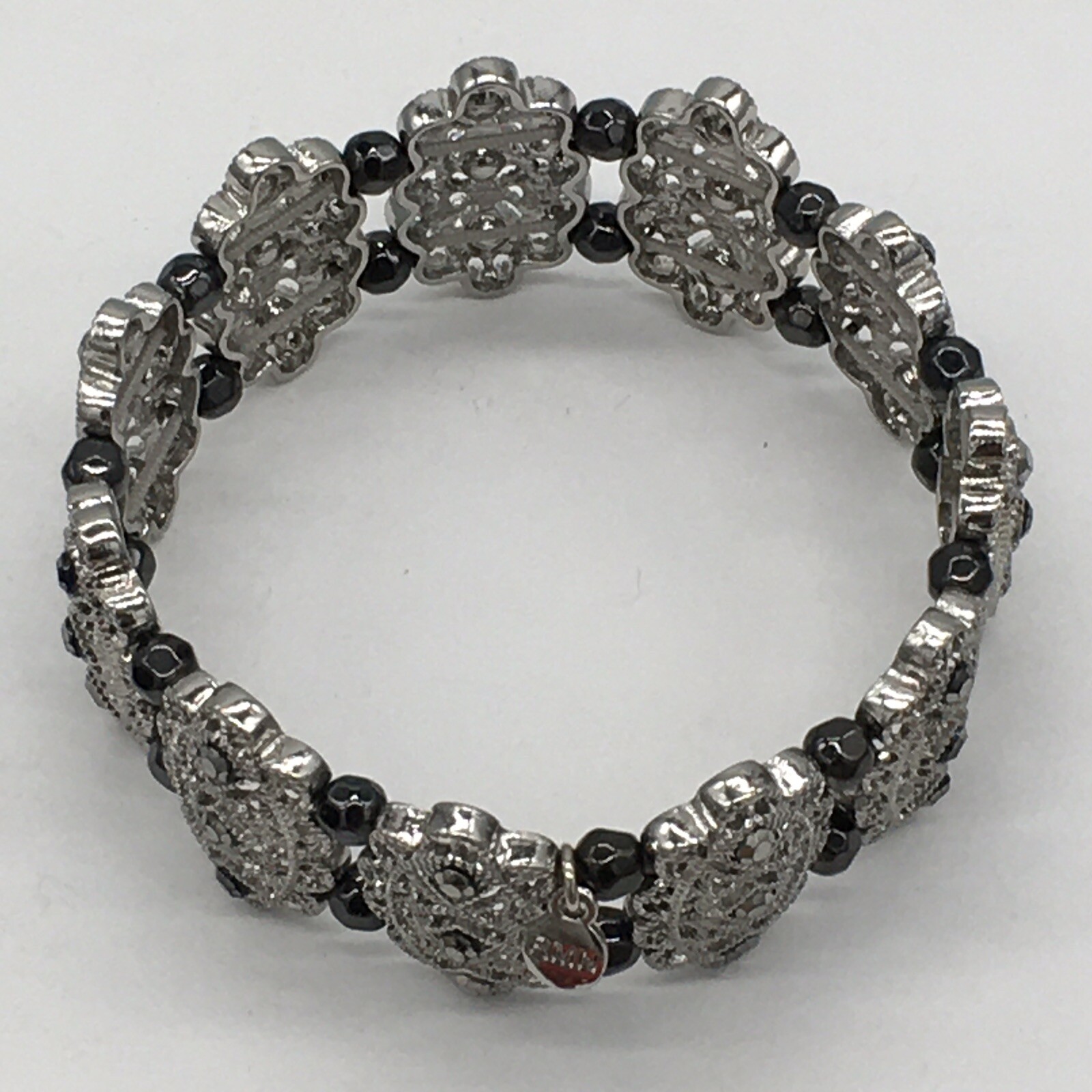 Roman Silver Tone Beaded Panel Stretch Necklace