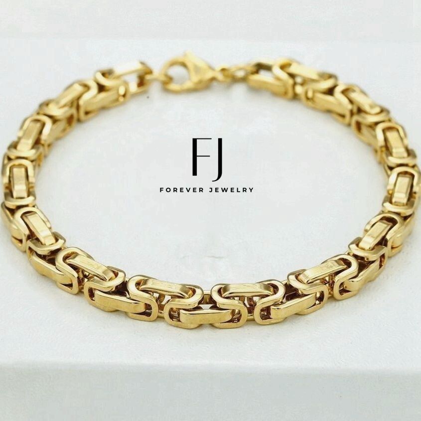 Men’s 8″/8.5″/9″ Stainless Steel 8mm,Byzantine Box Bracelet Gold plated*BOX