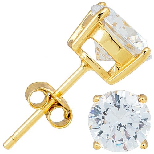 Sterling Silver 925 Gold Plated Brilliant Round Cut CZ Stud Earrings 3MM – 10MM
