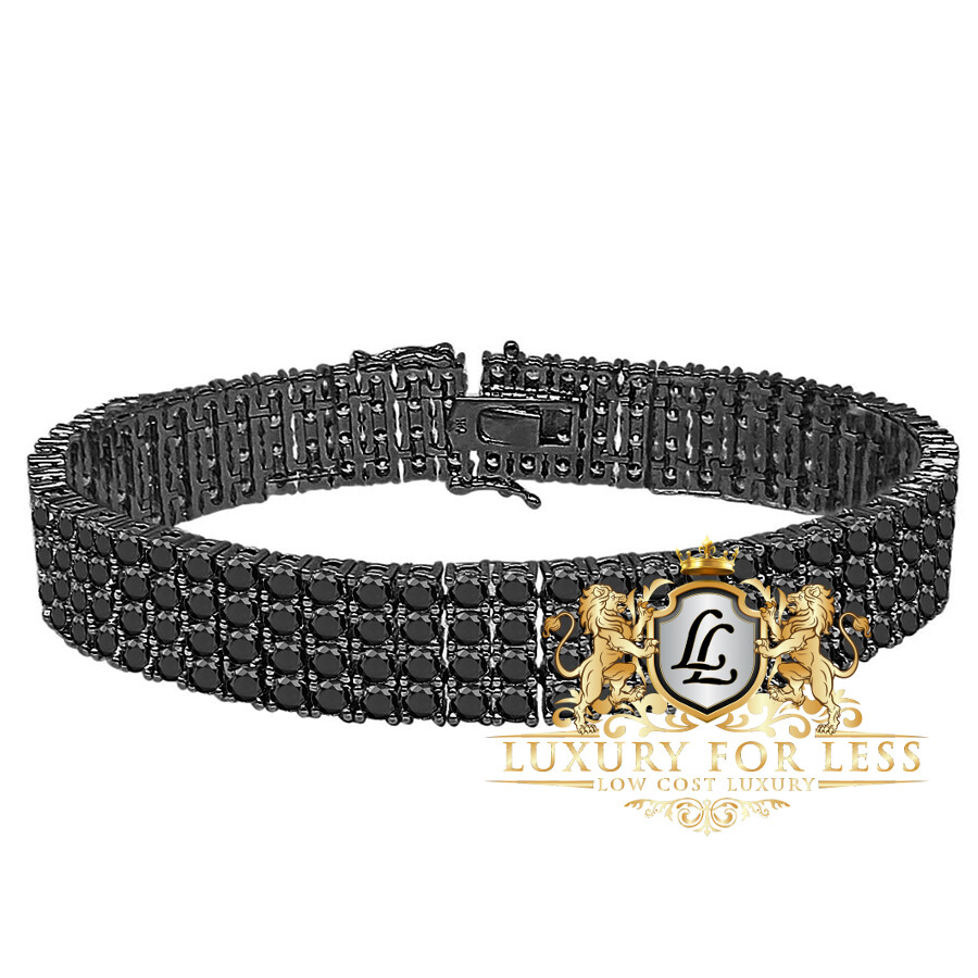 High Quality AAA+ Grade Simulated Diamond Black Gold Over 4 Row Tennis Bracelet