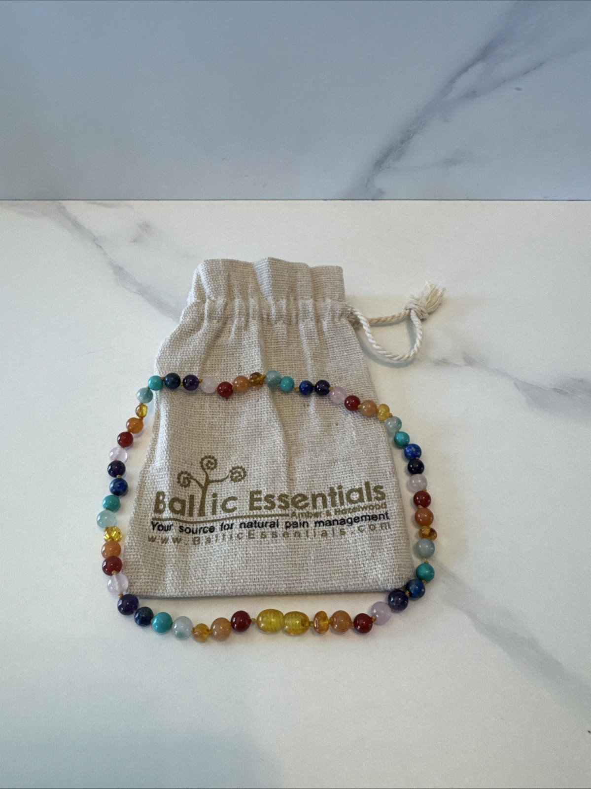 Baltic Amber Necklace Rainbow Mixed Pink Rose Quartz Baby, Infant 14” Inch New