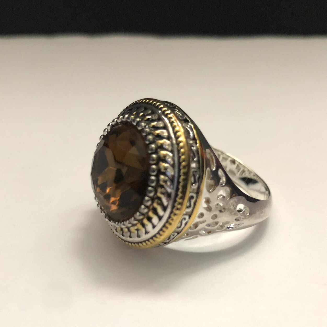 NWOT Premier Designs Jewelry Brown Mink Two Tone Statement Silver Gold Ring 11