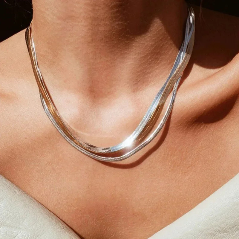 Herringbone Chain Necklace 925 Sterling Silver Flat Link Smooth Jewelry