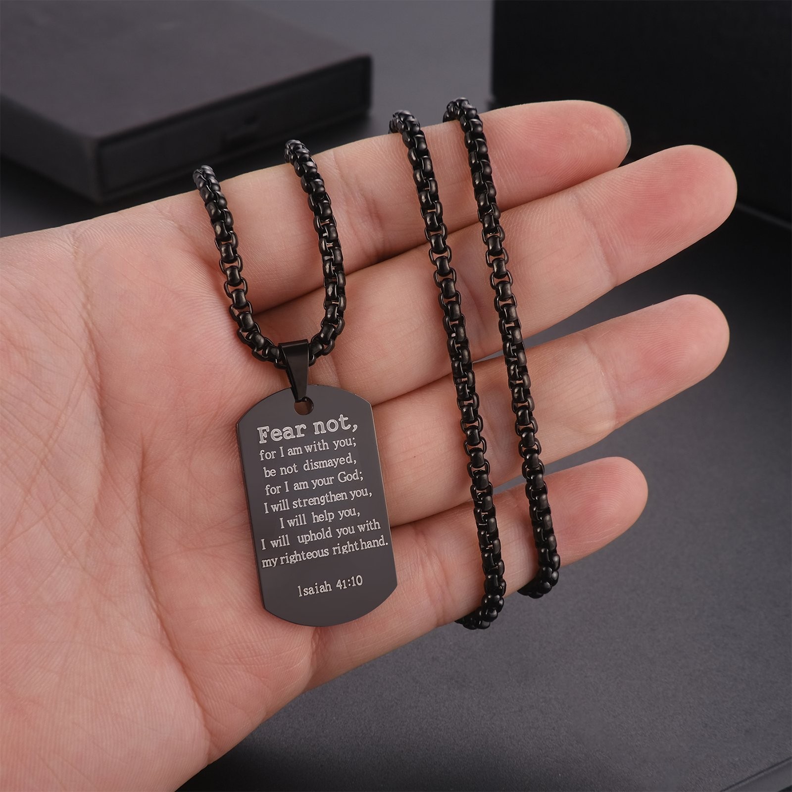 Men Boys American Flag Bible Verse Pendant Dog Tag Cross Inspirational Necklace