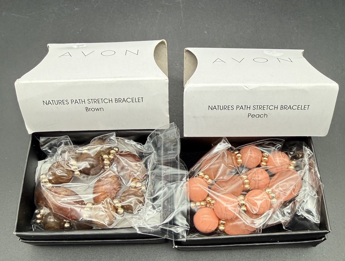 NIB Avon Natures Path Set of 2 Stretch Bracelets Brown & Peach