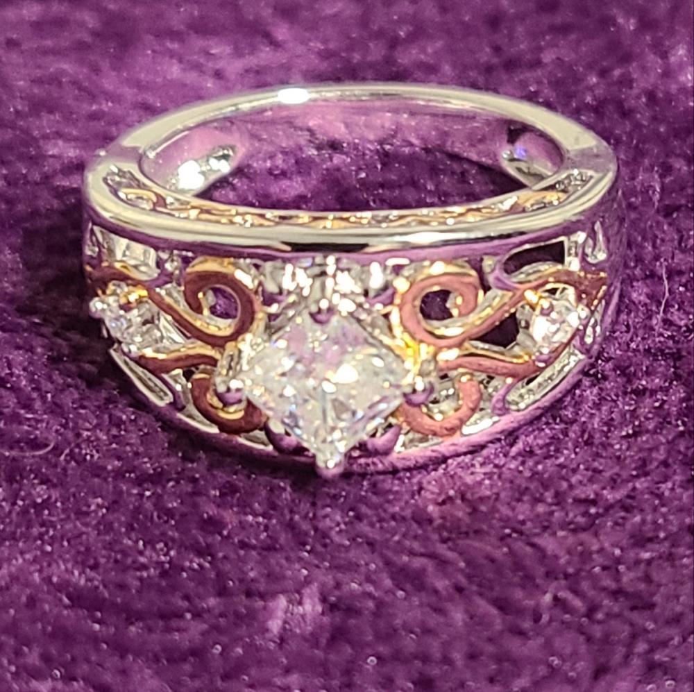 Moissanite Fire 0.86ctw Platineve & 14k Yellow Gold over Platineve 2 Tone Ring
