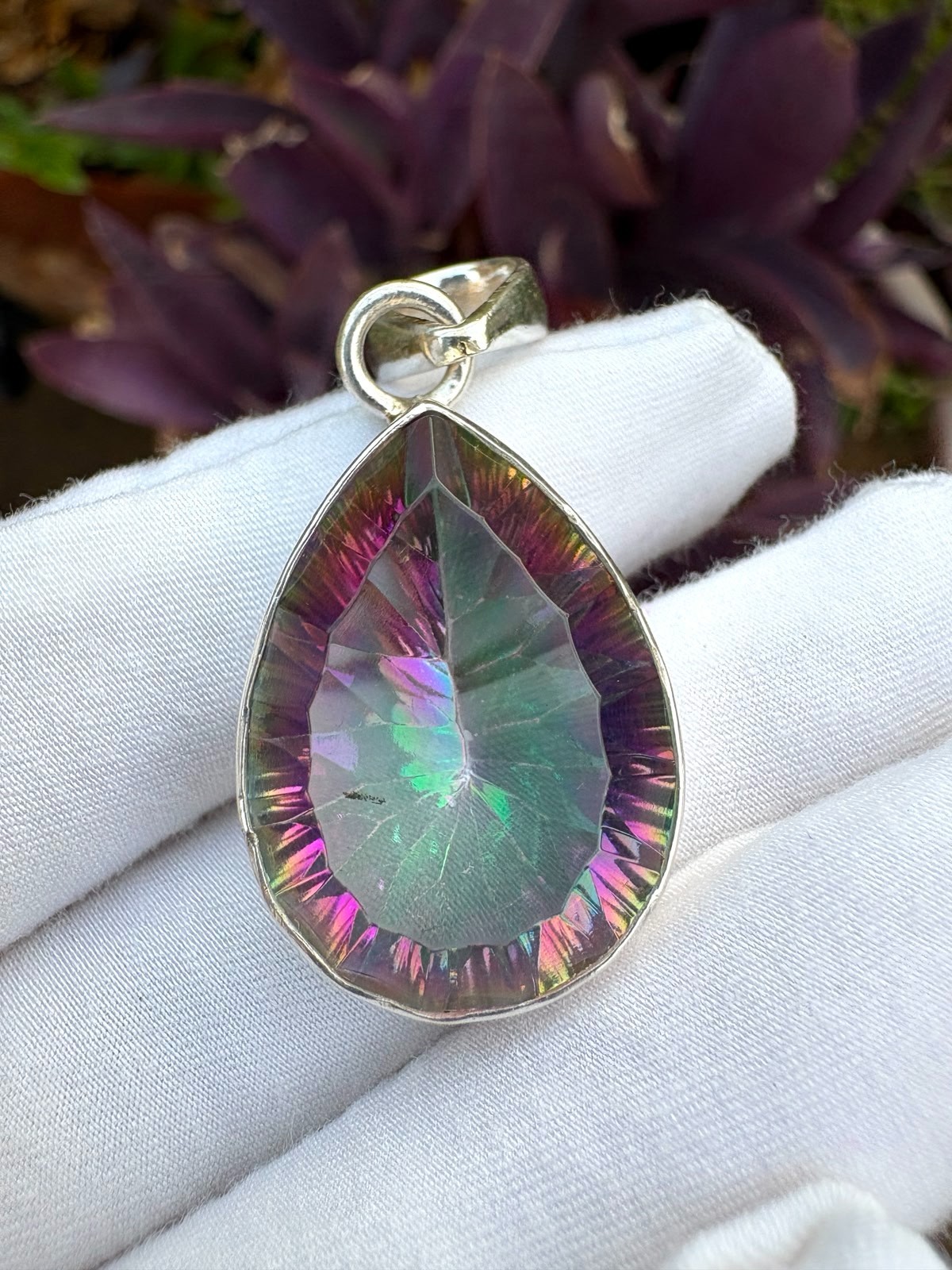 38.15Ct Mystic Quartz 925 Sterling Silver Pendant Pear Cut Rainbow Gemstone