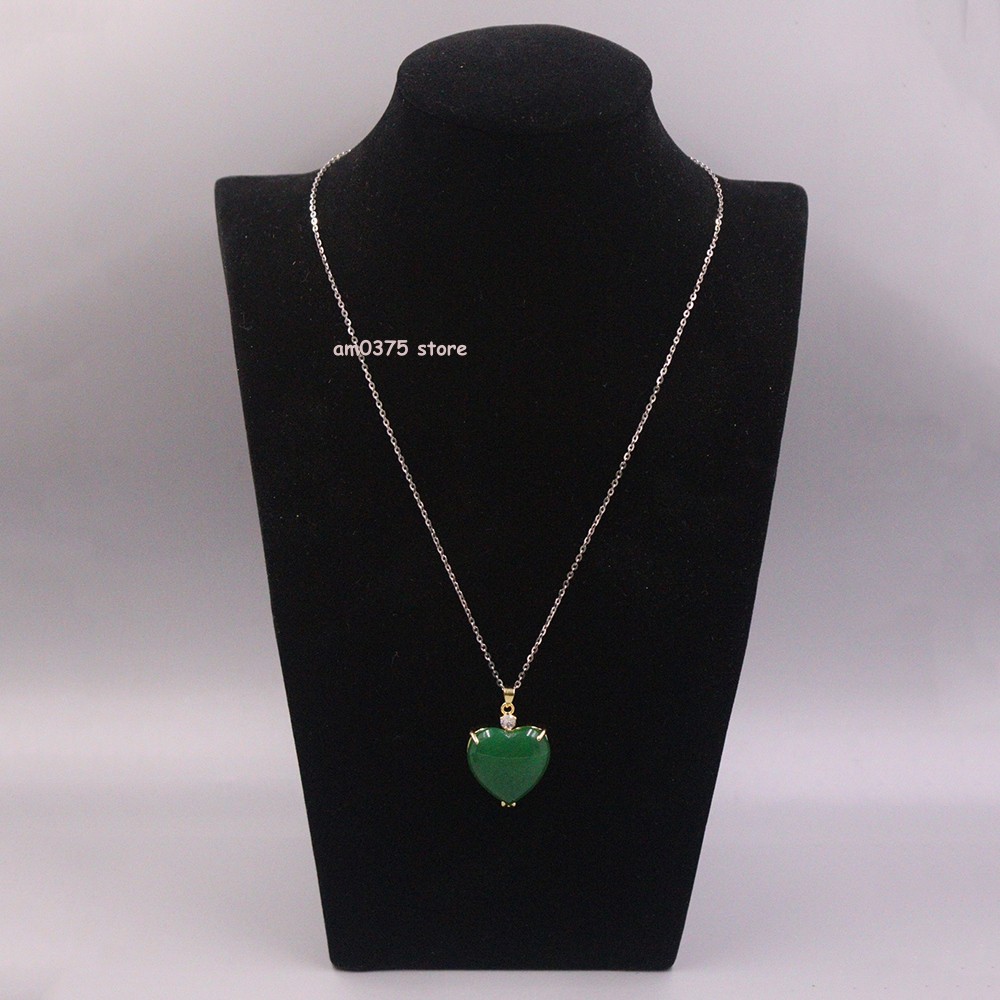 Gold Plated Simulated Heating Jade Loving Heart Green Jadeite Pendant 1.18inchL