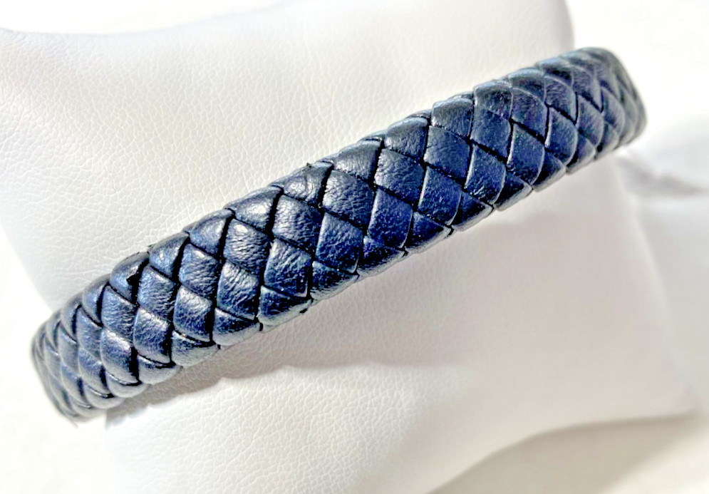Simone I. Smith Legacy Black Leather Stainless Steel Bracelet 12 mm 8.5″ NOS