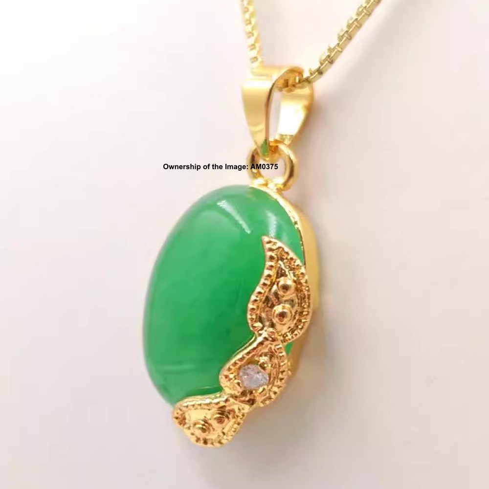 NEW Yellow Alloy Heating Jade Pendant Leaf Pattern & Oval Jade Pendant 25mm H