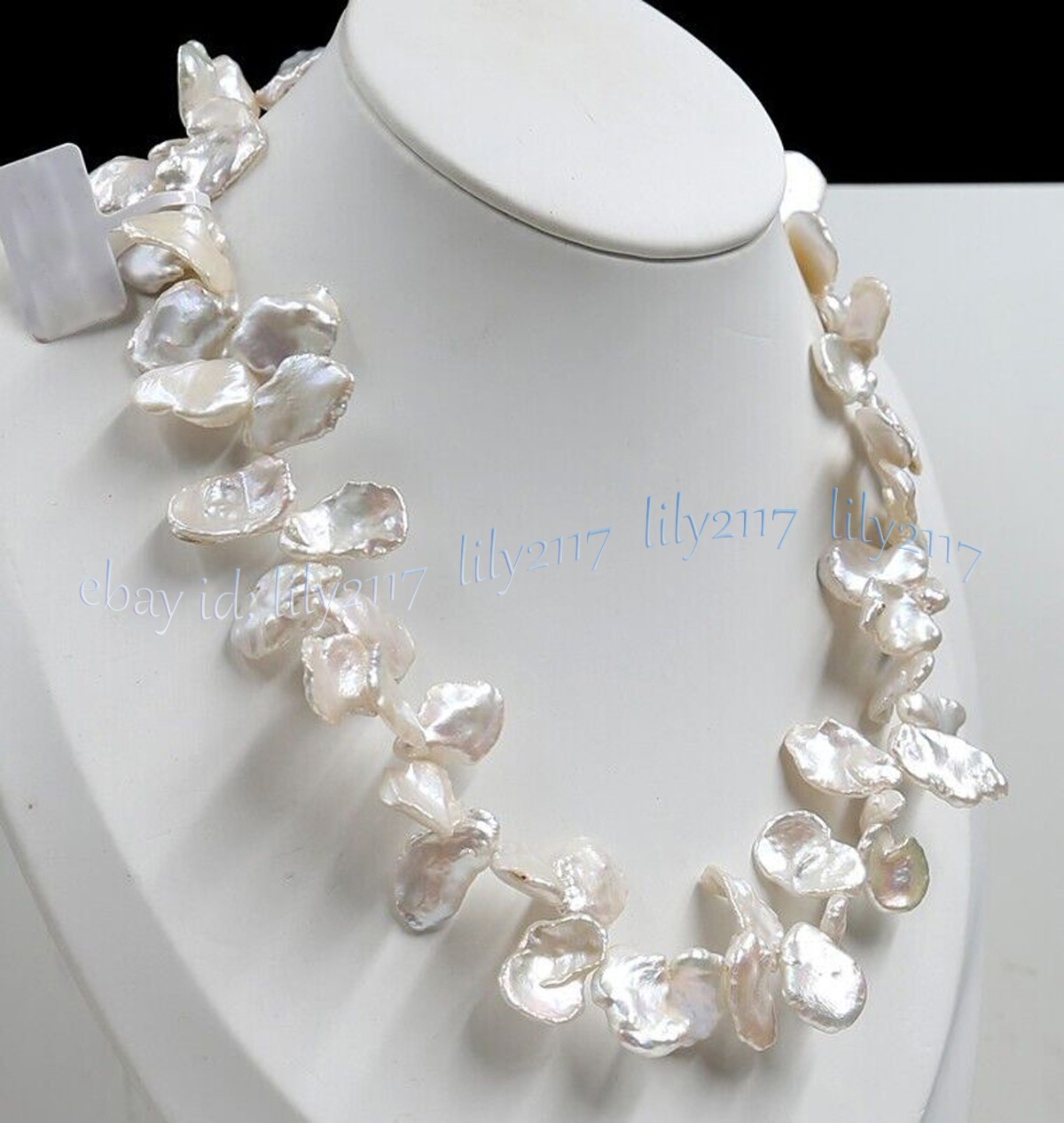 Rare 15-20mm Real Natural Luster White Flat Coin Baroque Pearl Necklace 18 inch