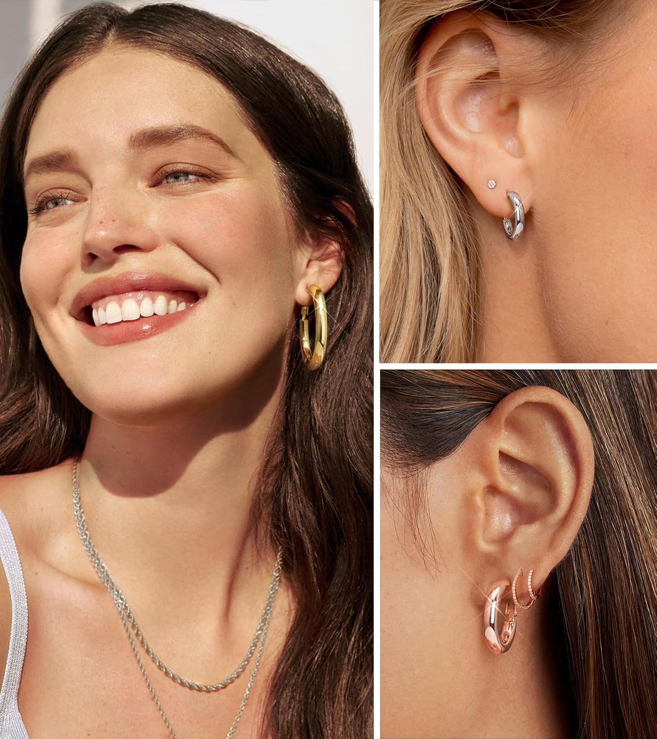 Gold Hoop Earrings for Women Chunky Hoops 14K Gold Plated Thick Hollow Tube Ligh