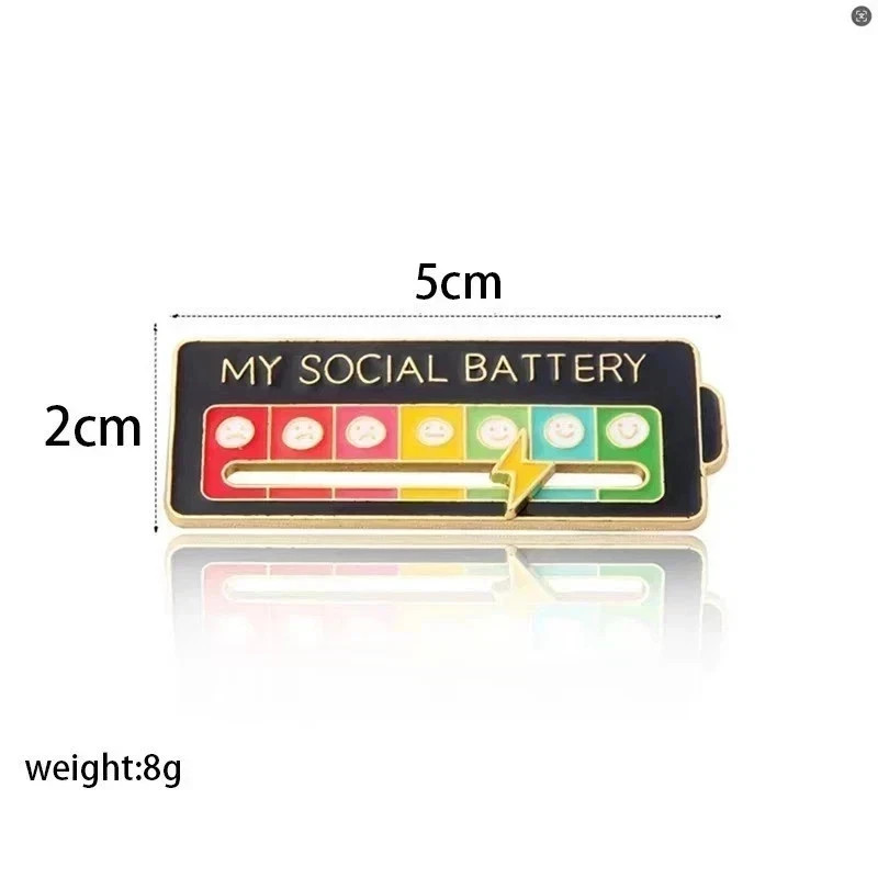 Funny Social Battery Slider Pin – 7-Mood Expression Badge, Cute Interactive Pin