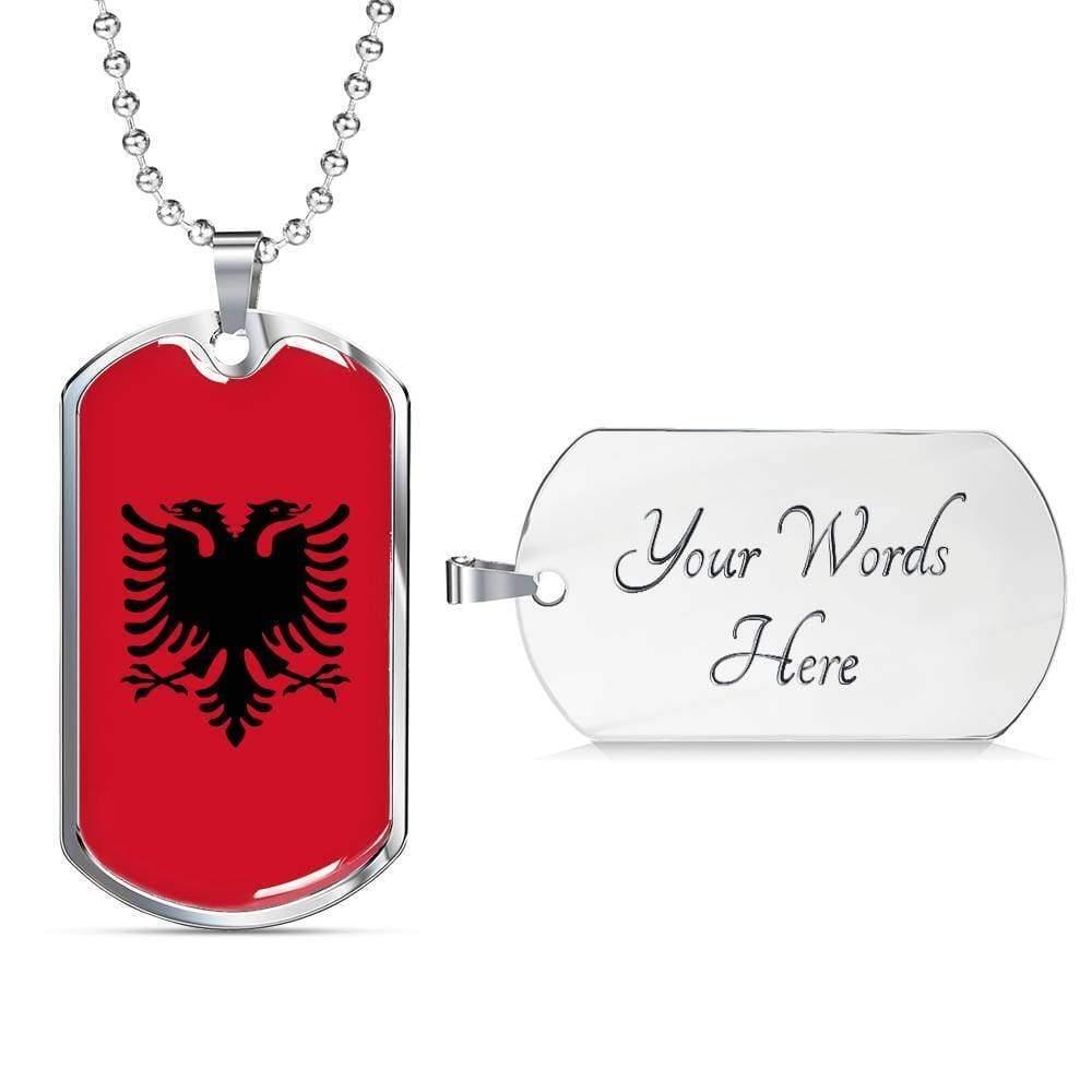 Albania Flag Necklace Stainless Steel or 18k Gold Dog Tag 24″