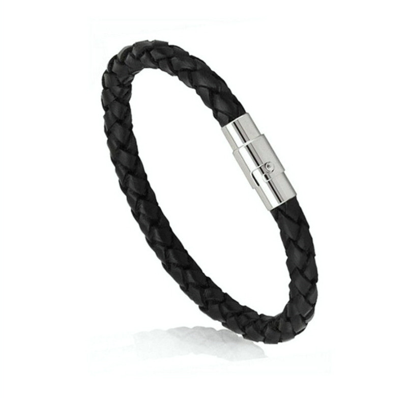 Unisex Men Women Leather Bracelet Steel Magnetic Clasp Braided Wristband Rope