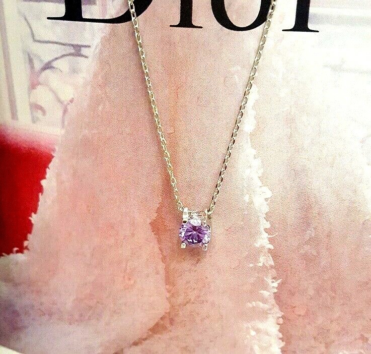 Violet Purple Silver SP Rectangle Cubic Zirconia Pendant Necklace