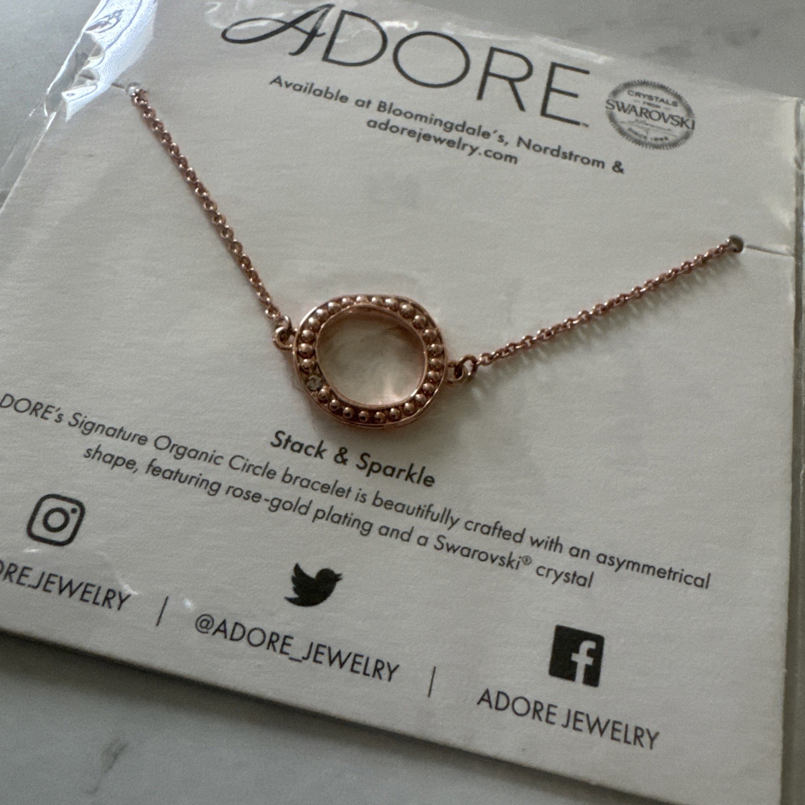 Adore Stack & Sparkle Organic Circle Bracelet Faux Rose Gold Tone | New