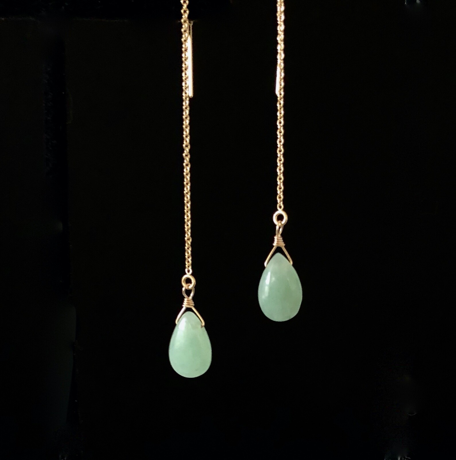 *IAJ* AQUA CHALCEDONY TEARDROPS 14k GOLD FILLED Ear Threads Threader Earrings