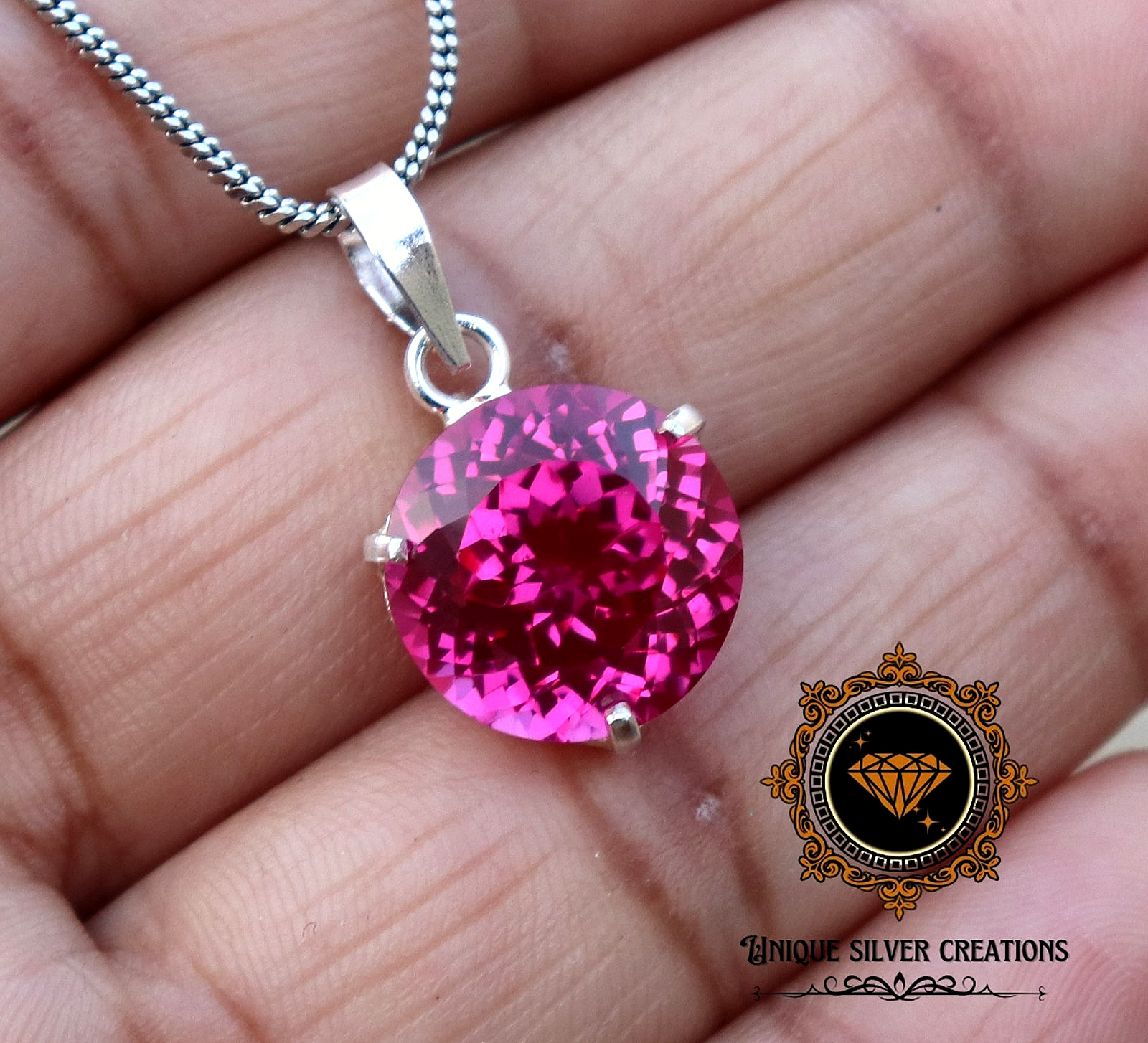 Natural Certified Pink Ruby Loose Gemstone Pendant Solid 925 Sterling Silver