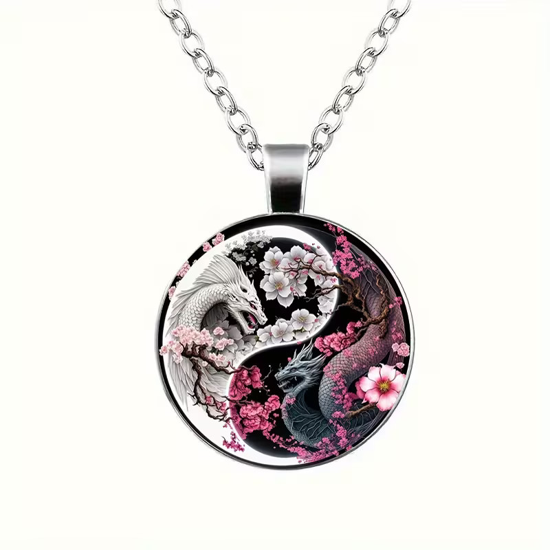 Dragon Yin-Yang Round Necklace Jewelry Magical Gothic Pendant
