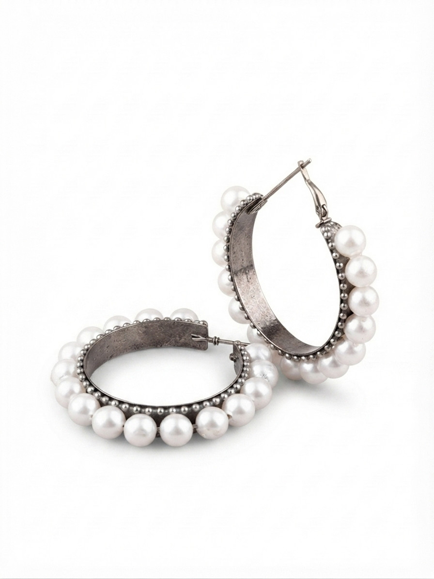 Nityakshi Oxidized Silver Traditional Indian Earrings – Chandbali jhumka