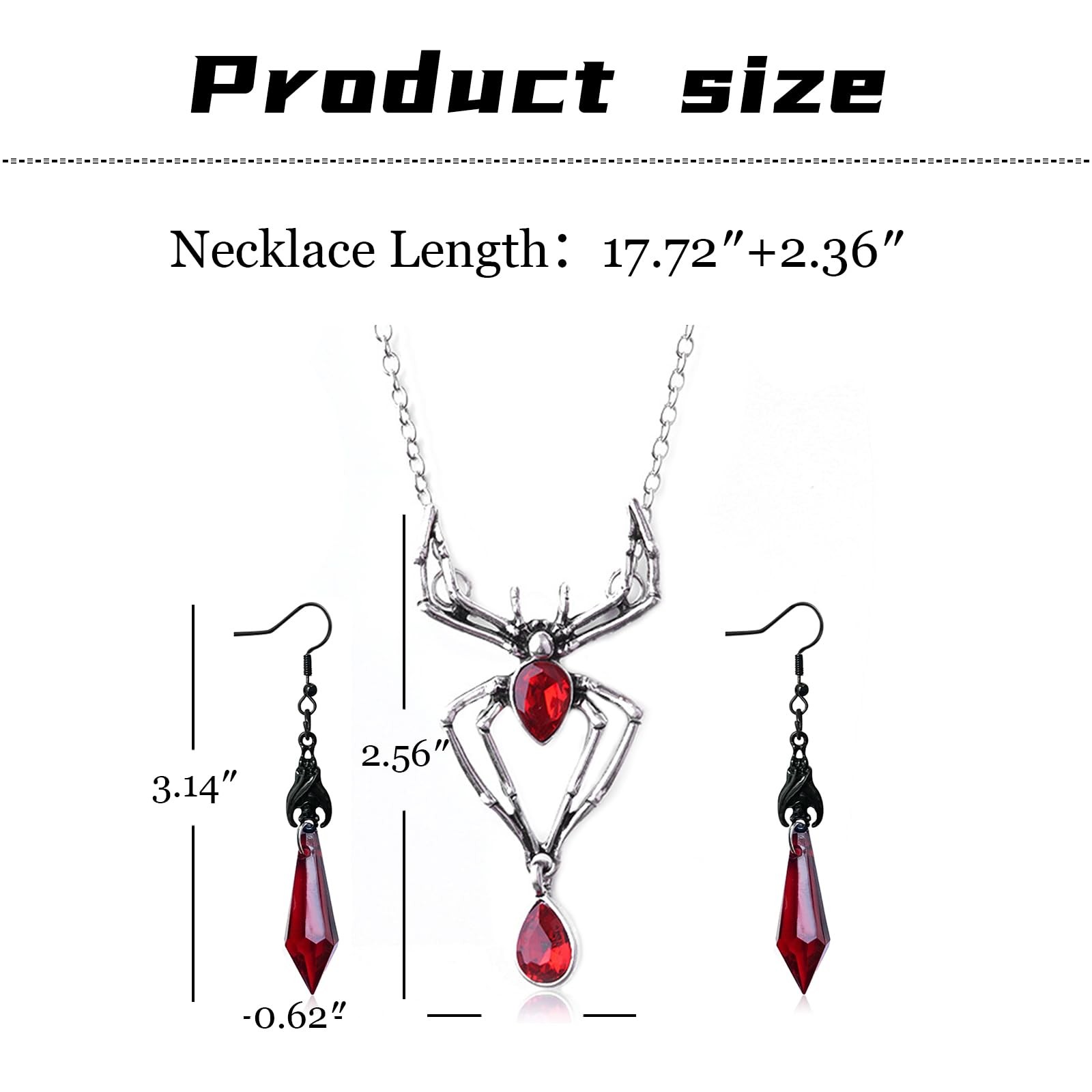Women’s Gothic Halloween Jewelry Set — Black Bat & Spider Pendant Collar Neck…