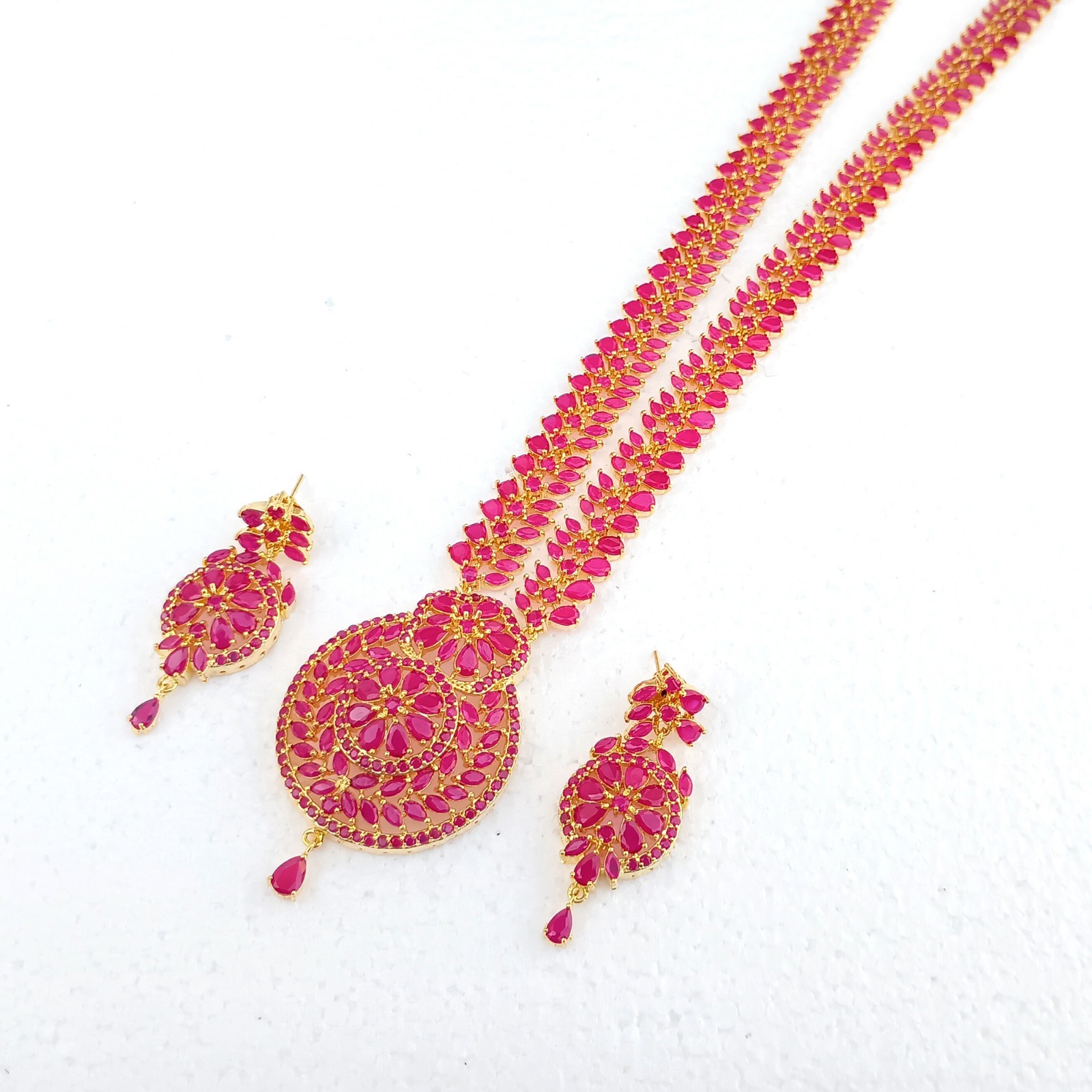 Long Ruby Necklace Set 22K Gold Plated July Birthstone Jewelry Anniversary Gift