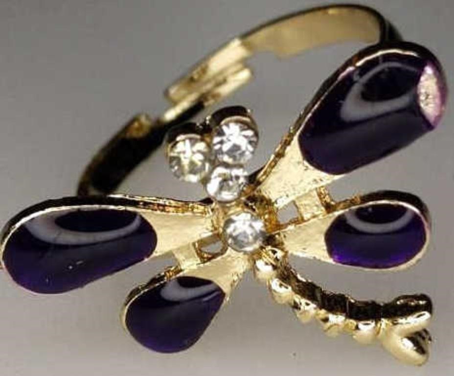 Yellow, Purple, Black, Orange, and Green Dragonfly Adjustable Fashion Rings