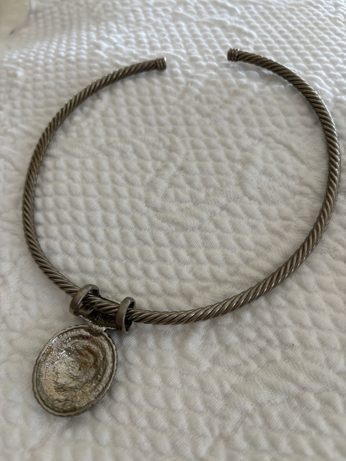 Cable Cuff SLIDER Choker Silver Necklace w Removable Charm Pendant