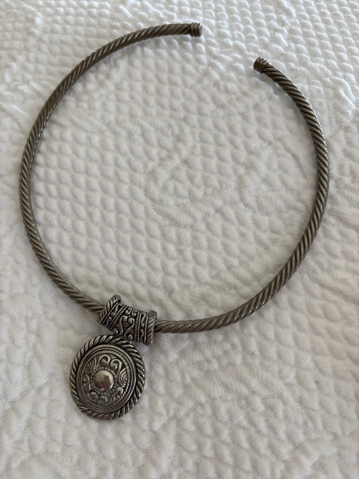 Cable Cuff SLIDER Choker Silver Necklace w Removable Charm Pendant