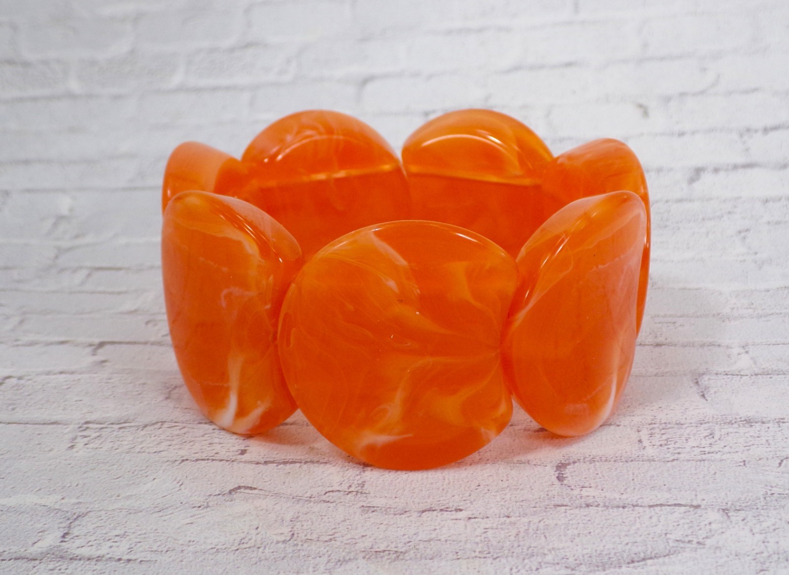 Orange Wide Chunky Stretch Statement Bracelet Bold Fashion Colorful Jewelry New