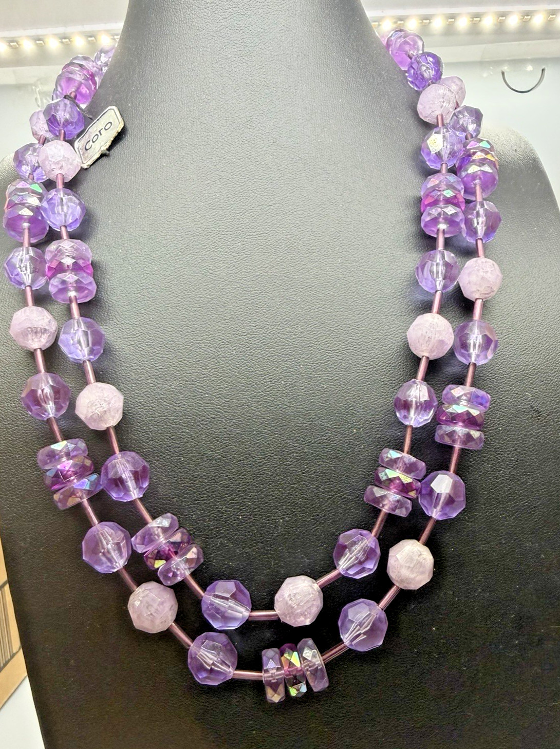 VTG Coro Pegasus West Germany Faceted Beaded Purple Necklace Double Strand READ