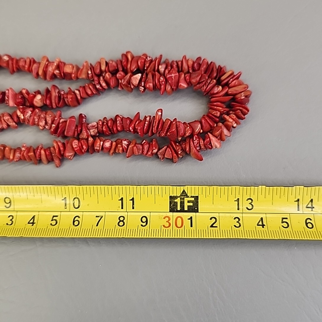 Coral Beaded Necklace Chip Red Orange Dyed Endless 52″ Long Flapper