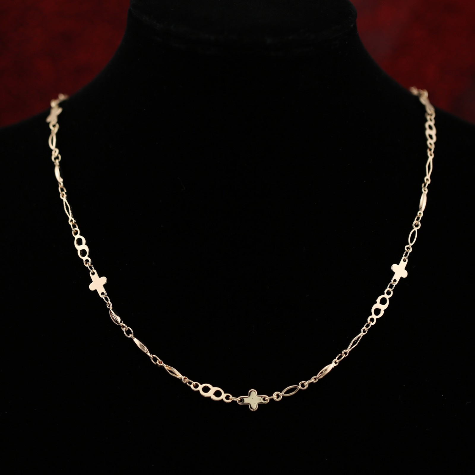 9K ROSE GOLD FILLED CROSS Patterned Links Chain MENS WOMENS SOLID NECKLACE 47cm