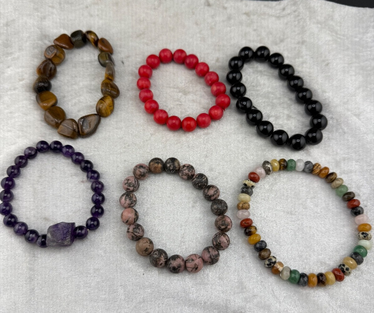 Polished Stone Bracelet Lot 7” 6” 7” 6.5” 8.5”