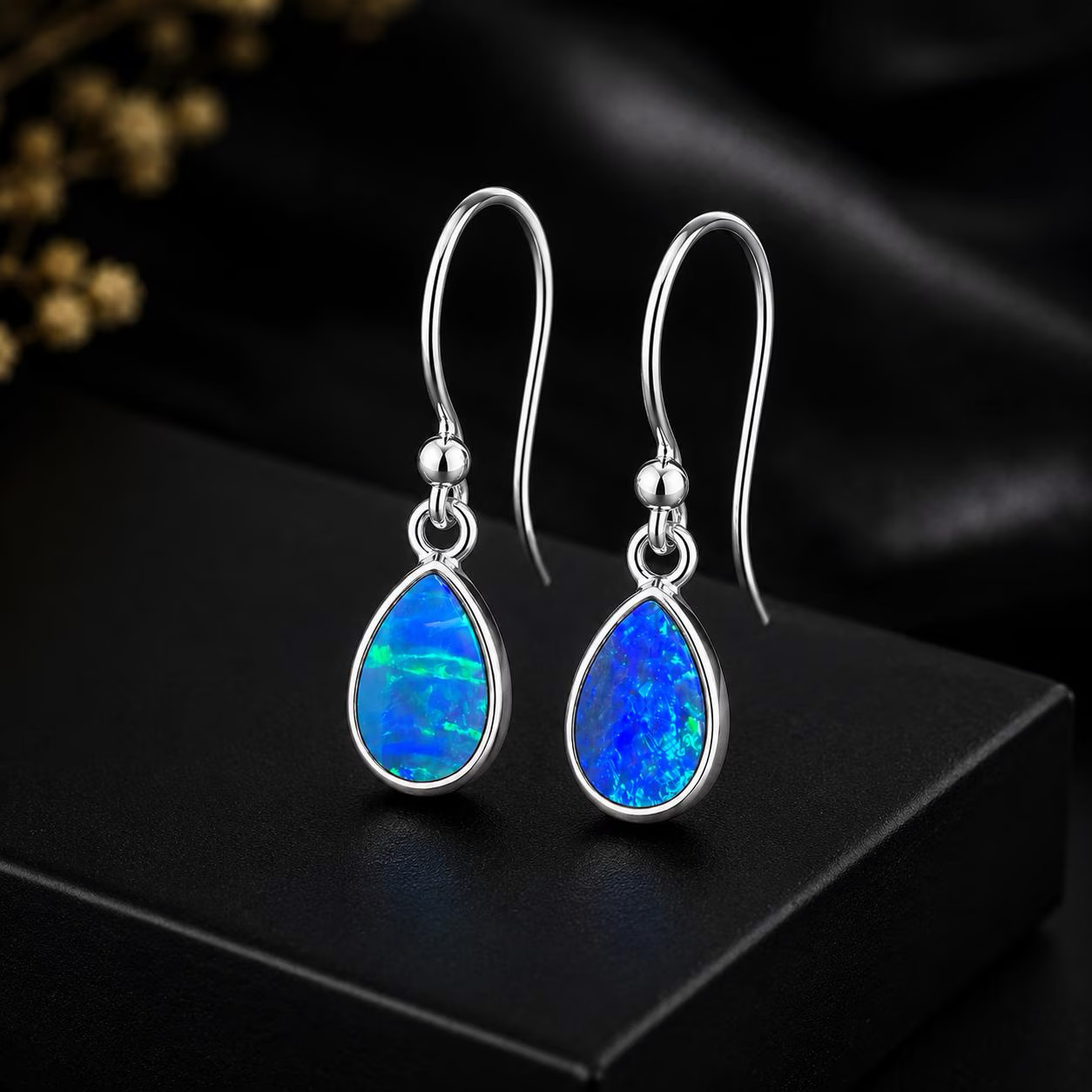 Australian Opal Dangle Earring in 925 Sterling Silver, Blue Fire Doublet Jewelry