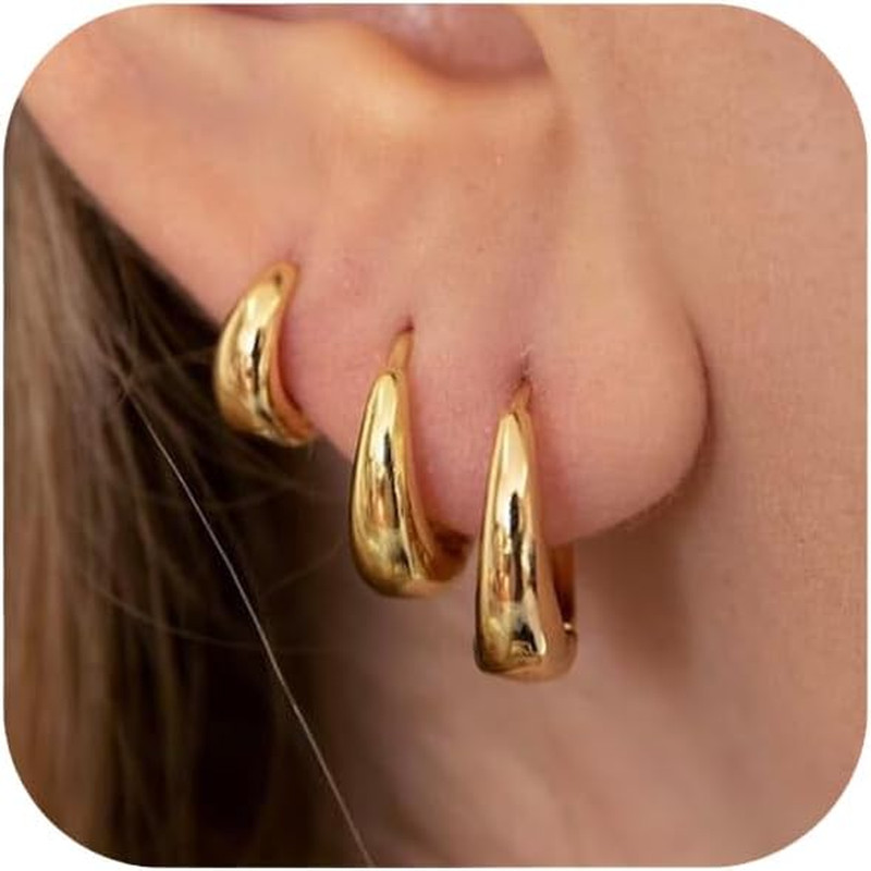 3Pairs Gold Hoop Earrings for Women Trendy, 14K Gold Plated Hoops Huggie Earring