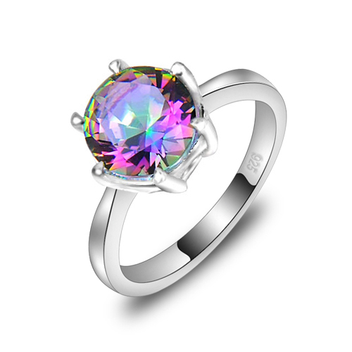 12 Pcs 1 Lot Xmas Wholesale Set Mixed Mystical Rainbow Topaz Gems Silver Rings