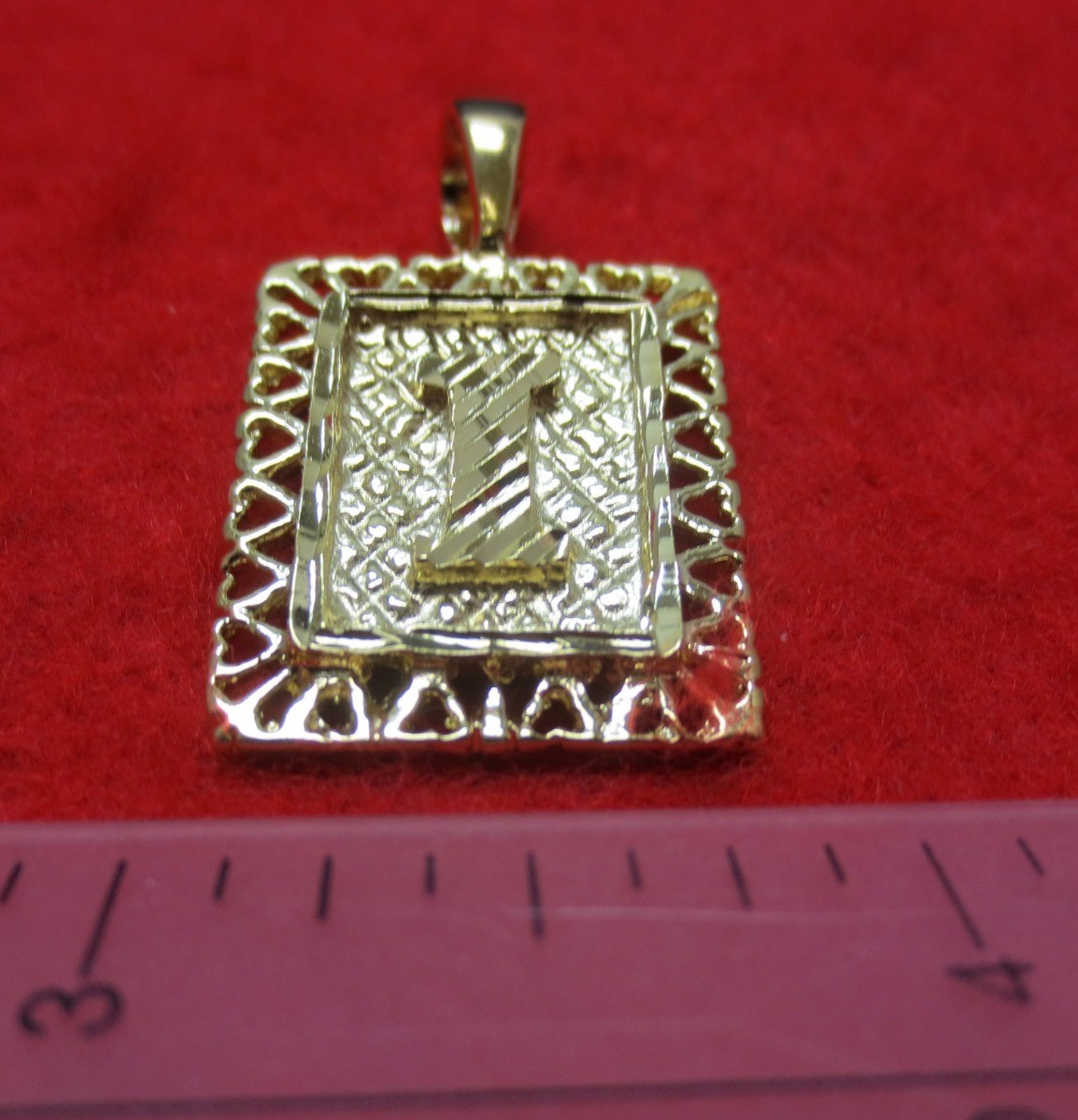 14KT GOLD EP 1 3/8 INCH FRAMED LETTER “I” LARGE SQUARE DIAMOND CUT INITIAL CHARM