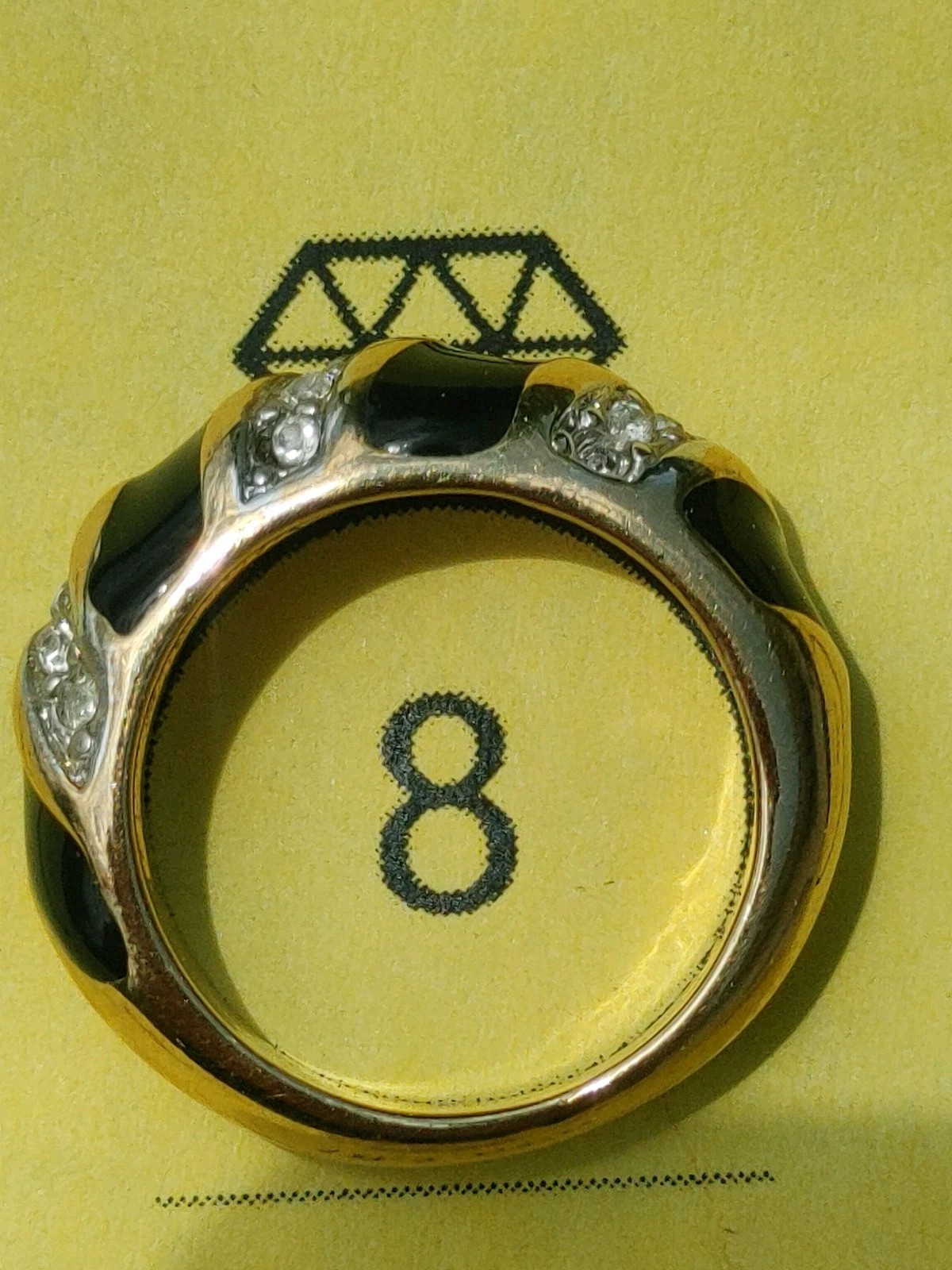18 kt GE black and gold stripes ring size 8 yellow gold electroplated cz