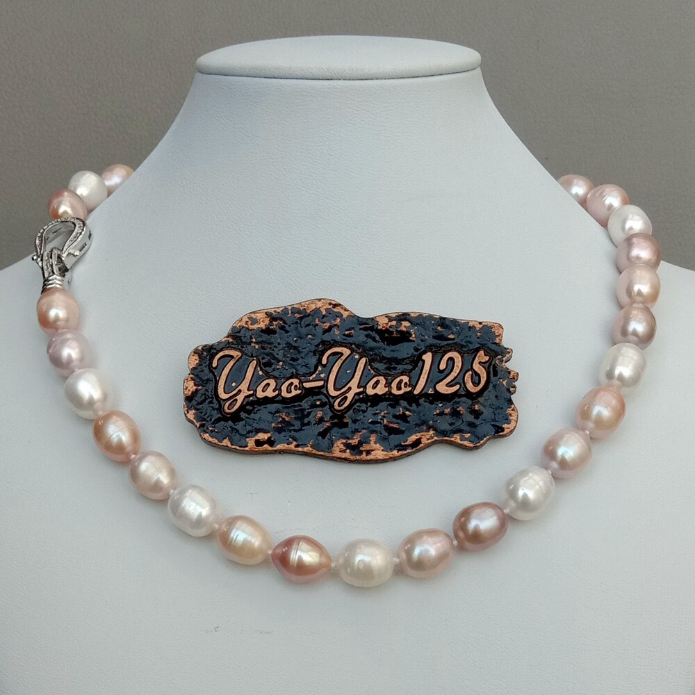Freshwater Pearl Pink Purple White Rice Mixed Color Pearl Necklace For Women 17″