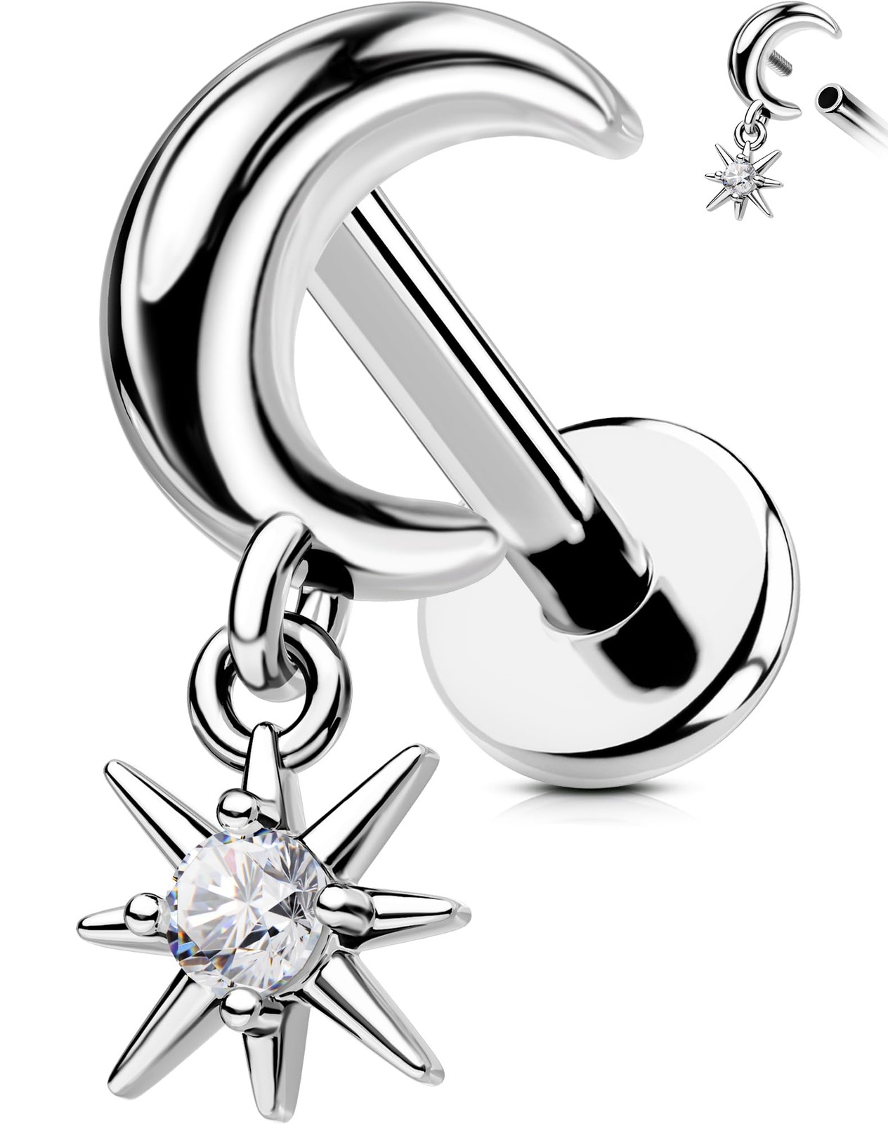 OUFER Body Piercing Dainty Helix Earring 16G Dangly 1.2*8mm, silver