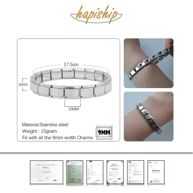Stainless Steel Elastic Link Bracelet 9mm Classic Fashion Bangle for Women & Men