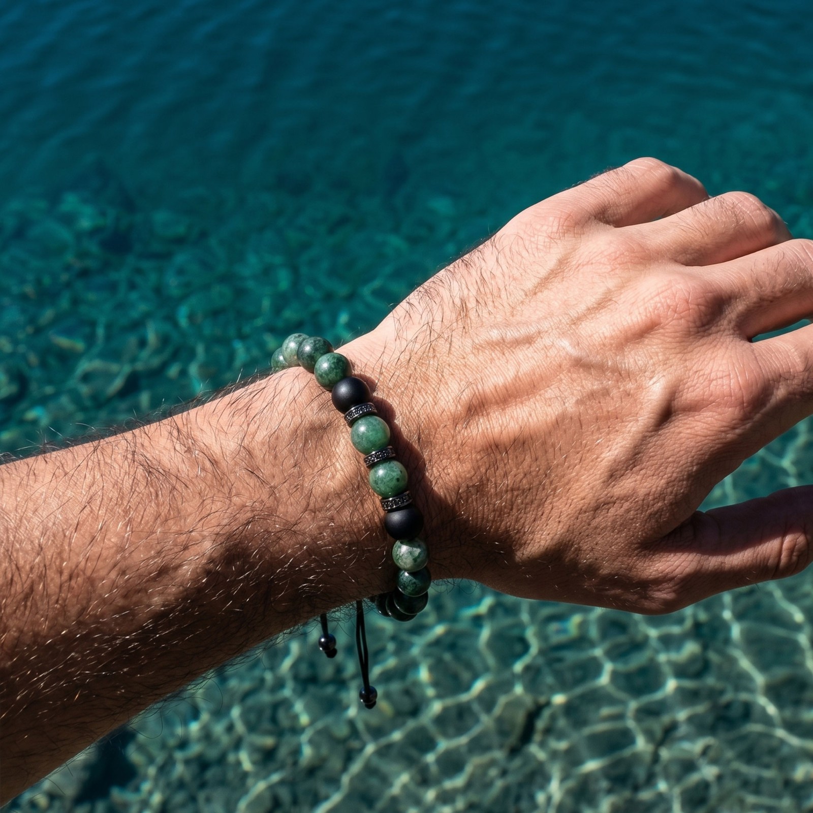 Custom Engraved Initial NAME Healing Natural Jade Onyx Beaded Bracelet for Men