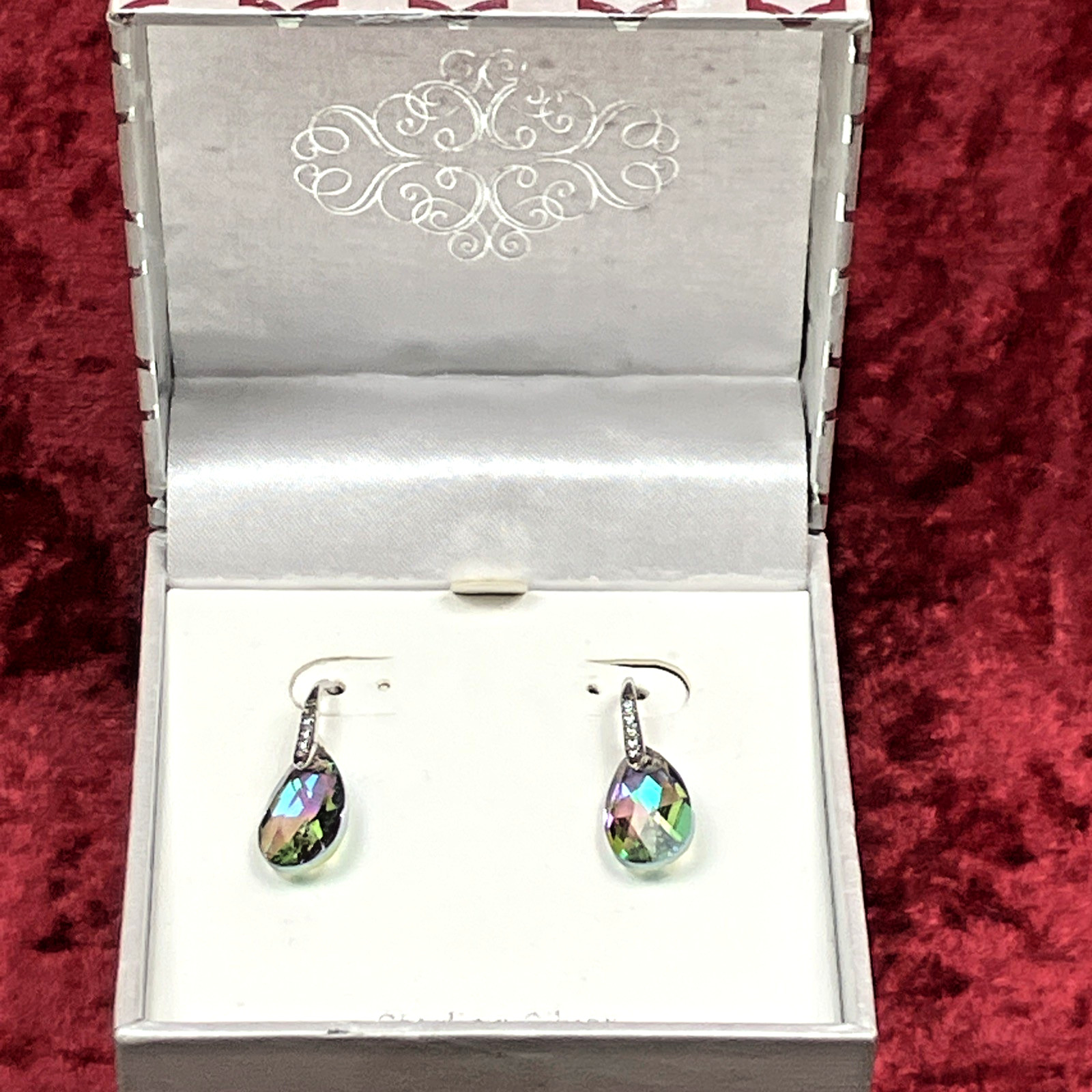 Macy’s Fine Crystal & CZ Lavendar Teardrop Wire Earrings Sterling Silver NIB $85