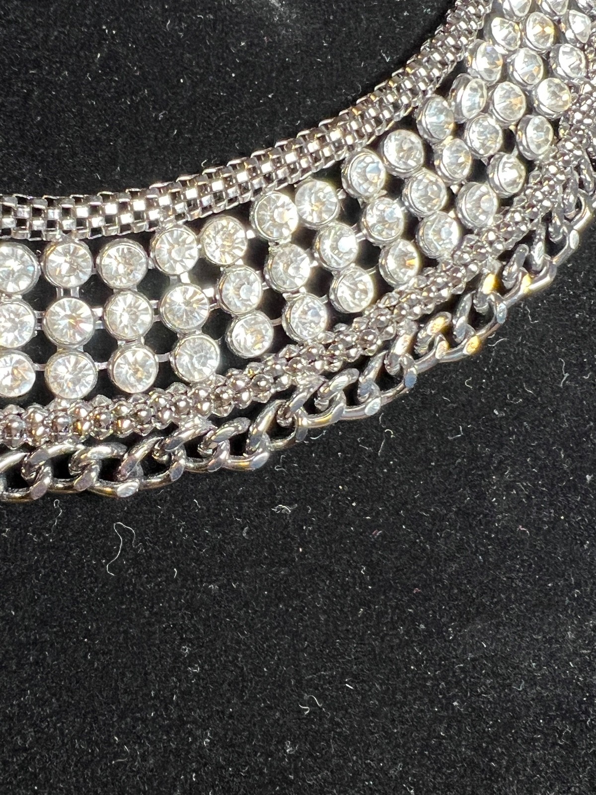 Cleopatra Collar Necklace Gun Metal with Clear Stones 17 Inches Lobster Claw #3